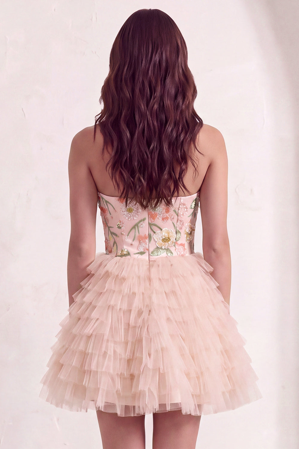 Sparkly Sequins Pink Floral A-Line Ruffled Short Homecoming Dress with Beading