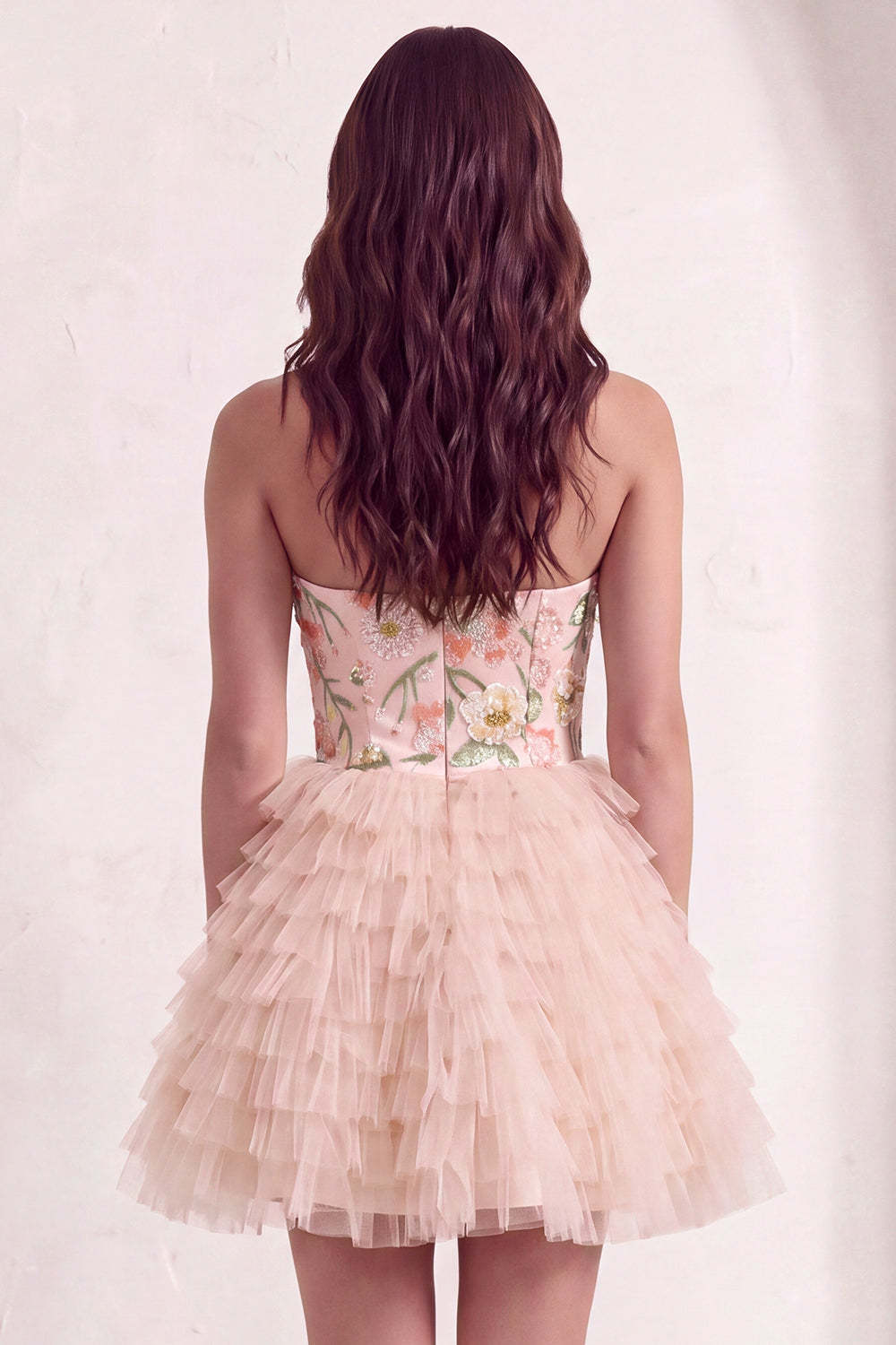 Sparkly Sequins Pink Floral A-Line Ruffled Short Homecoming Dress with Beading