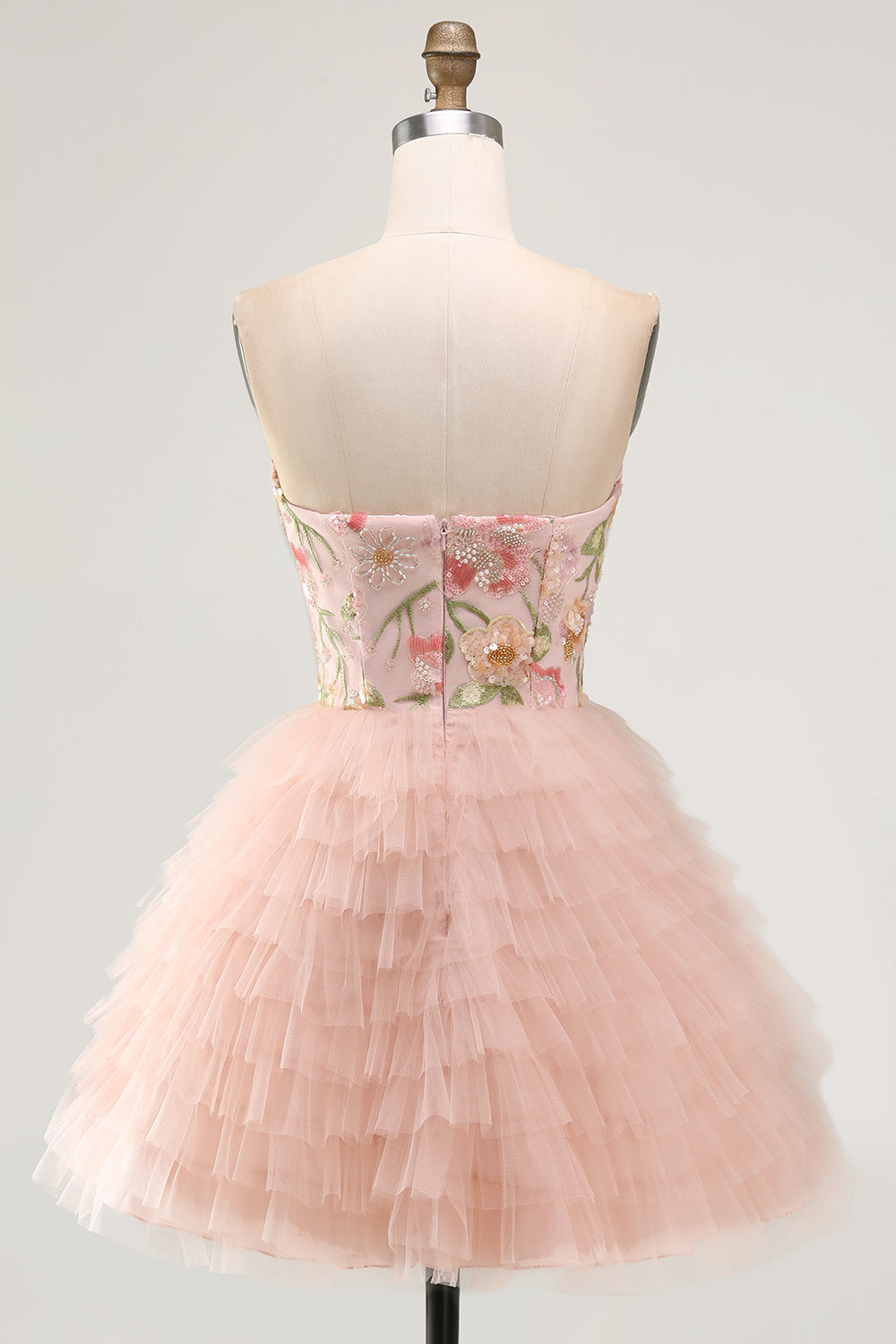 Sparkly Sequins Pink Floral A-Line Ruffled Short Homecoming Dress with Beading