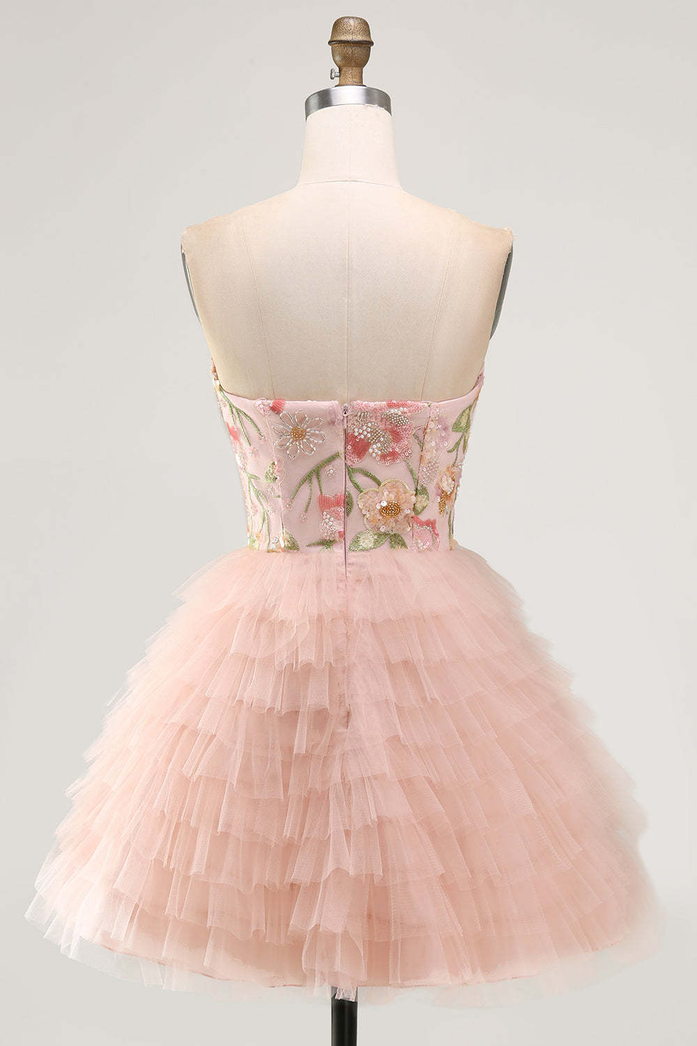 Sparkly Sequins Pink Floral A-Line Ruffled Short Homecoming Dress with Beading