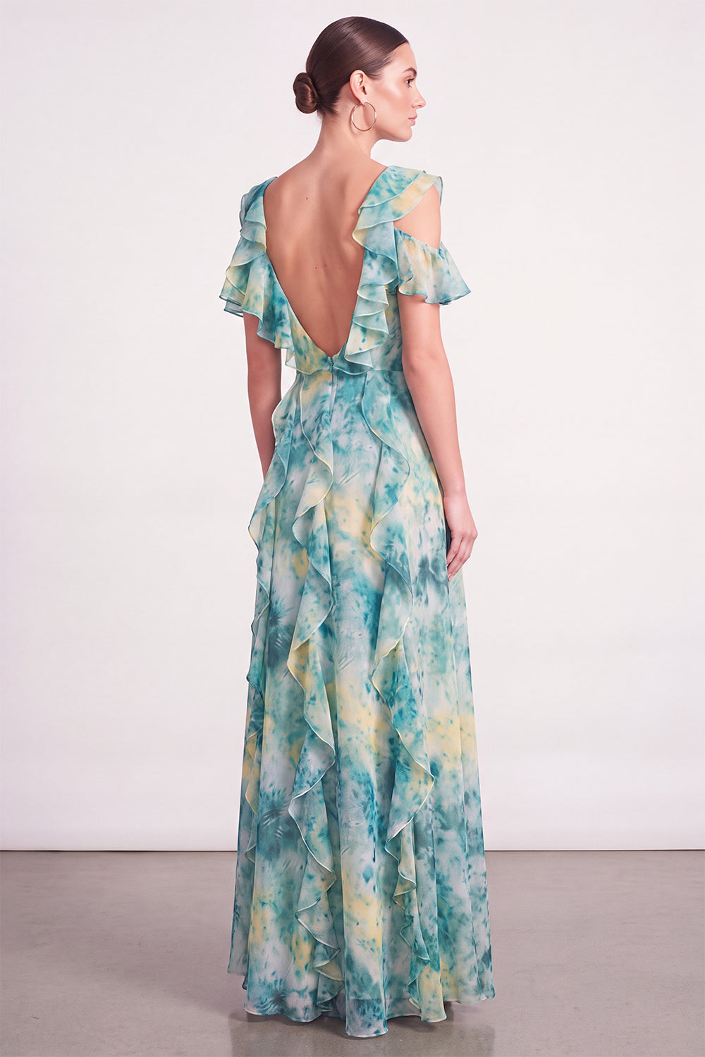 Light Green Floral Long Wedding Guest Dress with Ruffles