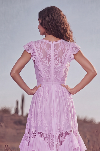 White Ruffled Lace Asymmetrical Boho Western Wedding Dress