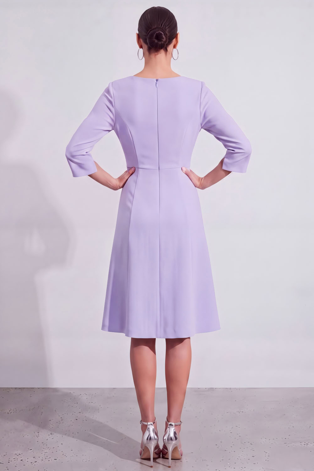 Lavender Single Breasted Knee Length Work Dress