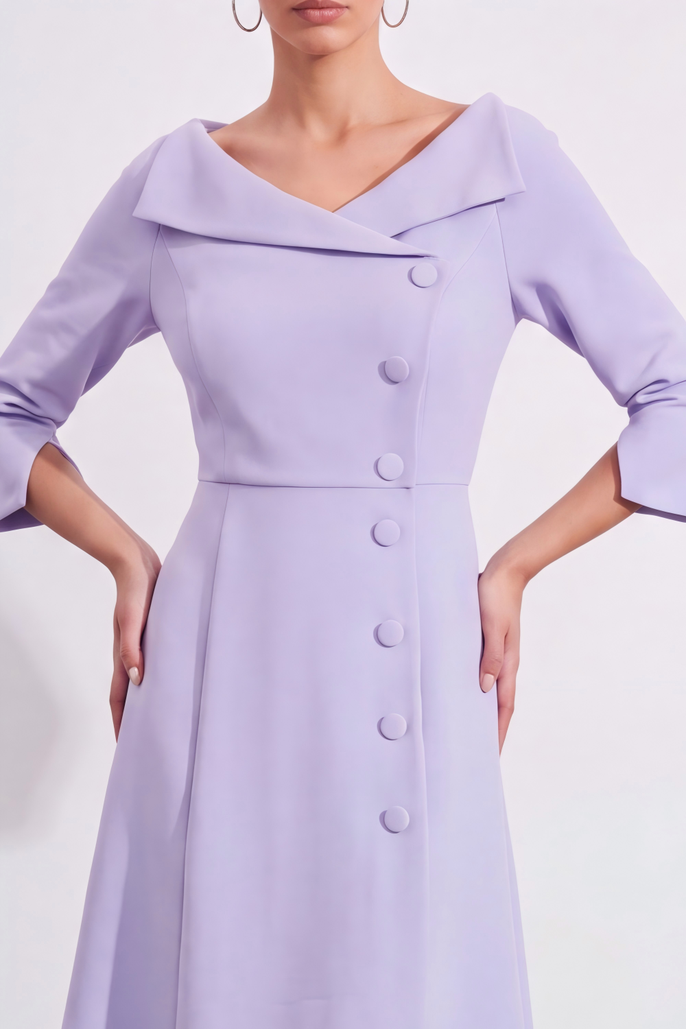 Lavender Single Breasted Knee Length Work Dress