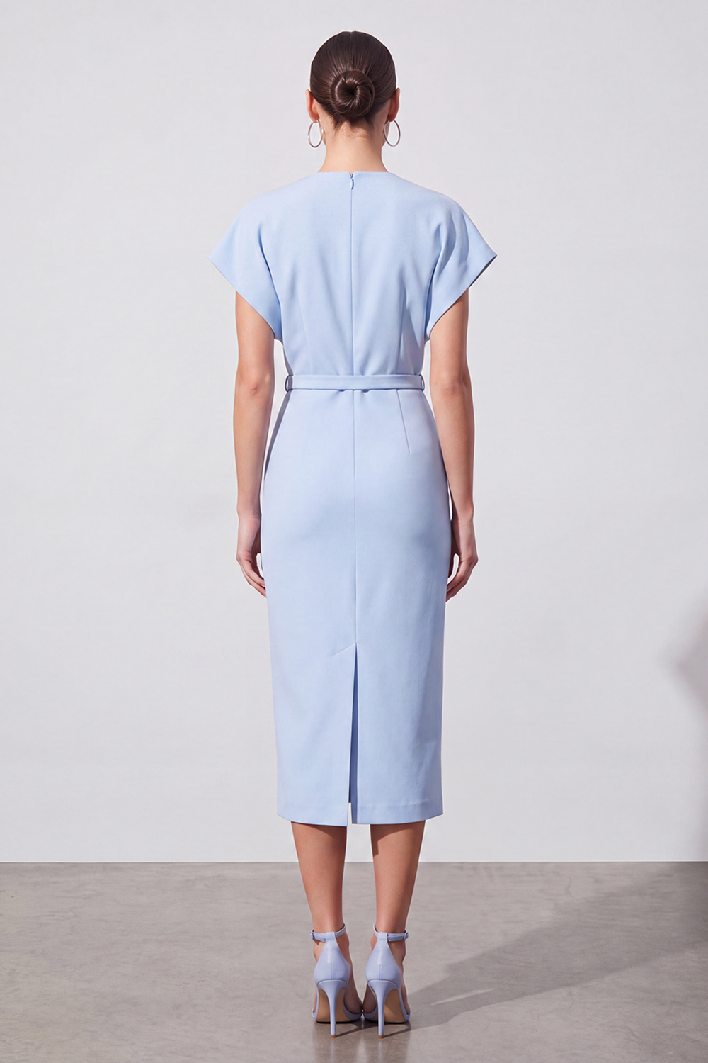 Light Blue Round Neck Pencil Knee Length Work Dress