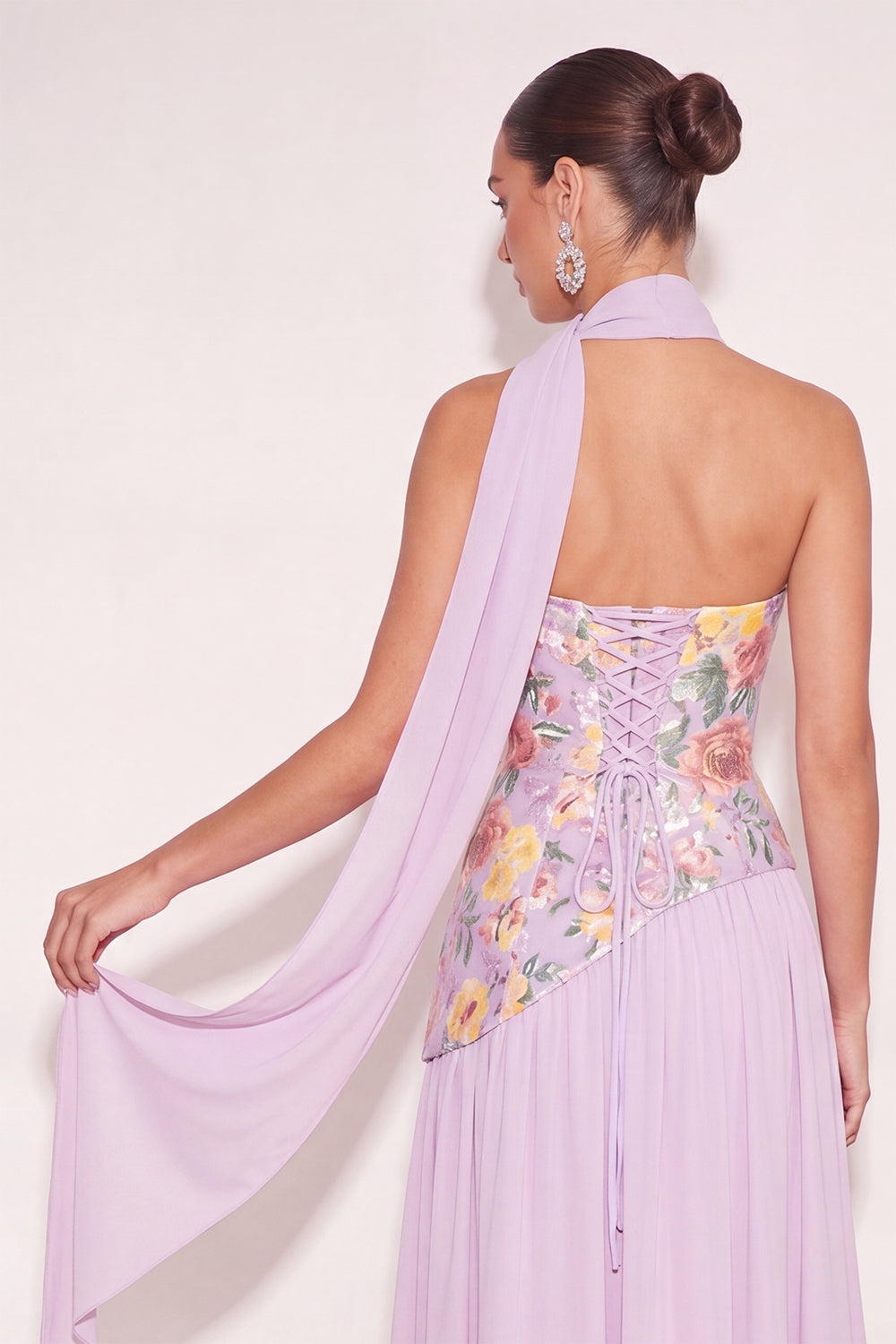 Lilac Sparkly Sequin Floral Long Formal Dress with Slit
