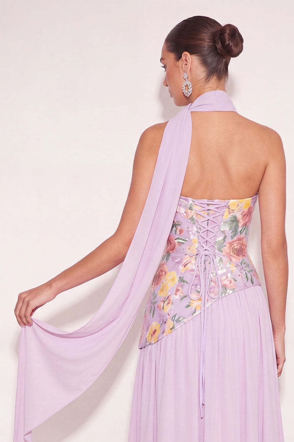 Lilac Sparkly Sequin Floral Long Formal Dress with Slit