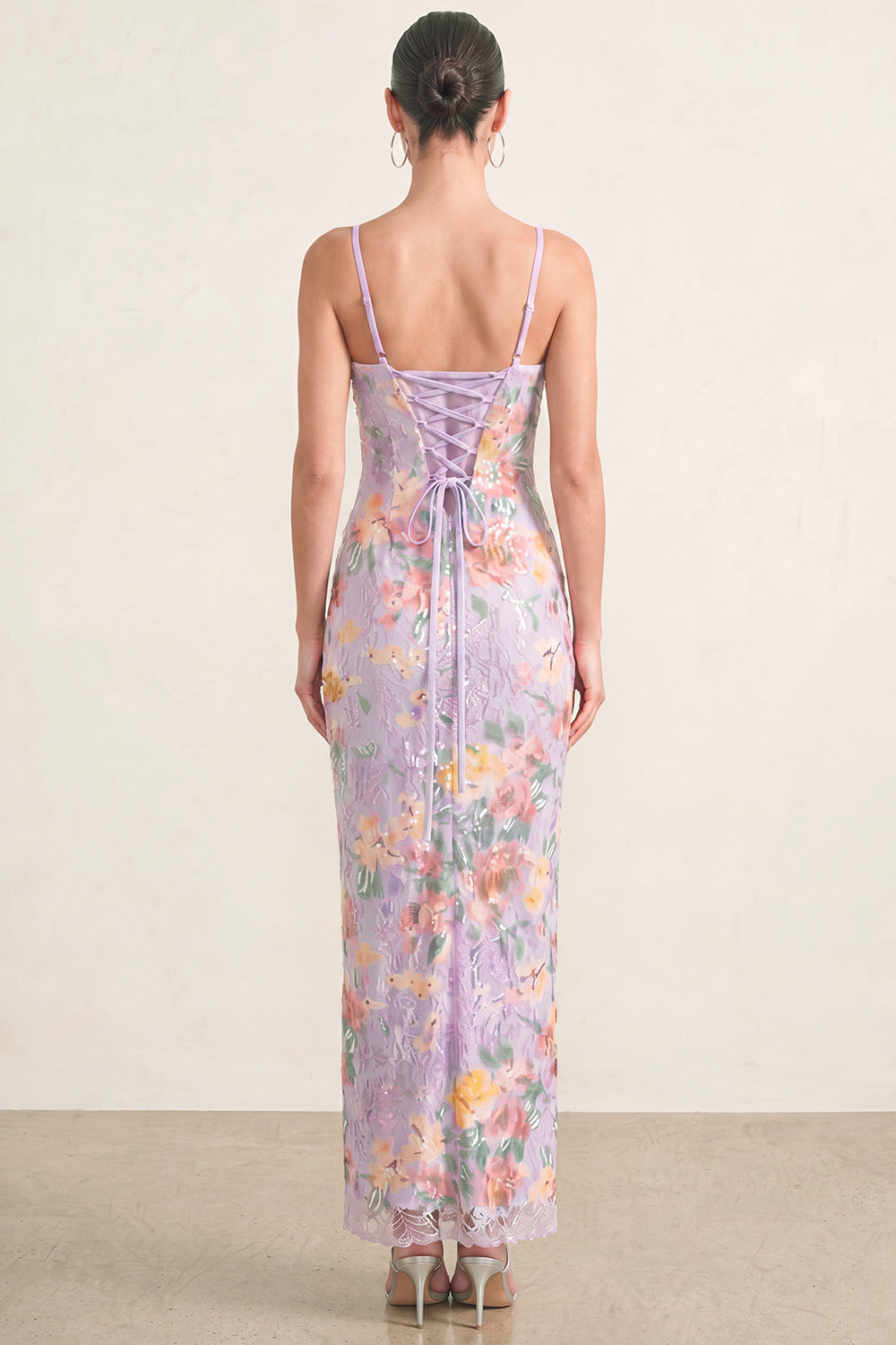 Sparkly Lilac Floral Sequin Bodycon Long Formal Dress