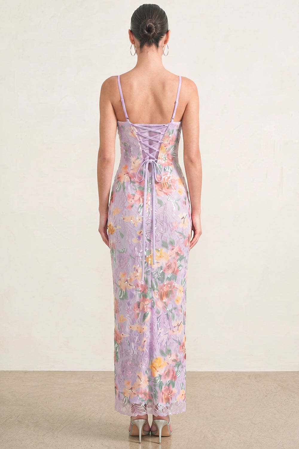 Sparkly Lilac Floral Sequin Bodycon Long Formal Dress
