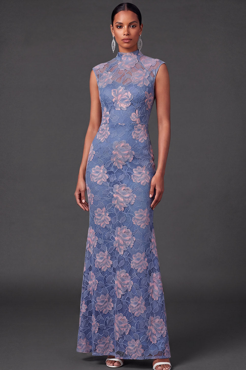 blue lace wedding guest dress Leely Women Floral Long High Neck Mermaid Formal Dress TBBC Girls' Cindy Lou styleattribute-maxi dresses Color:Black Yellow Flower Perfect for elegant occasions