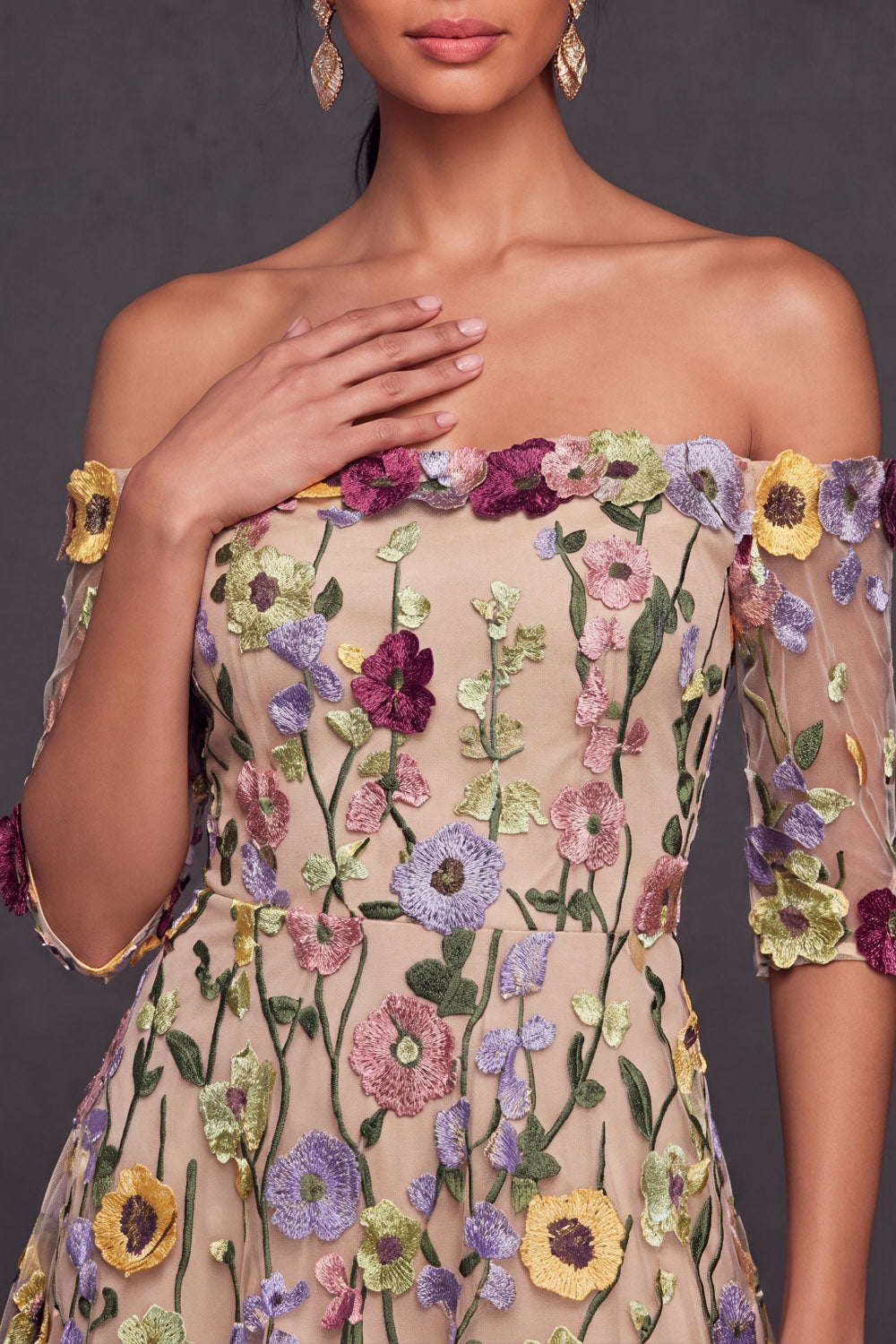 Black Floral A Line Embroidered High Low Wedding Guest Dress