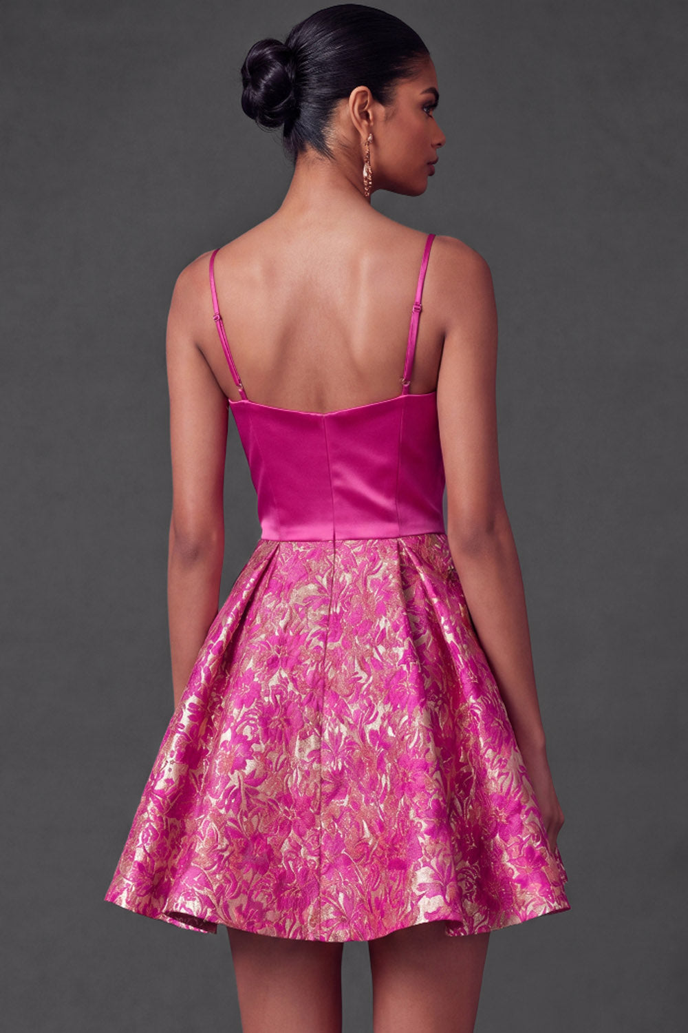 Fuchsia Floral Spaghetti Straps Short Homecoming Dress