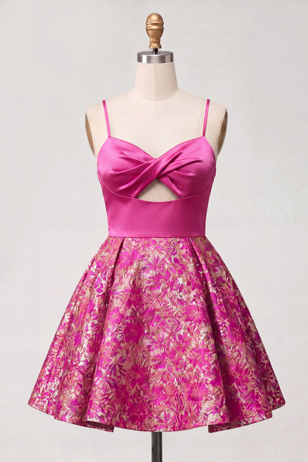 Fuchsia Floral Spaghetti Straps Short Homecoming Dress