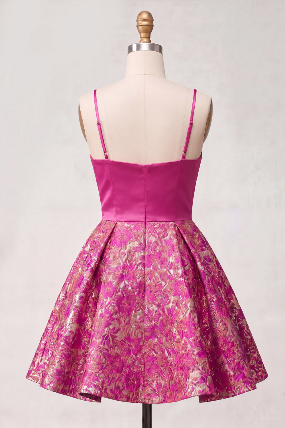 Fuchsia Floral Spaghetti Straps Short Homecoming Dress