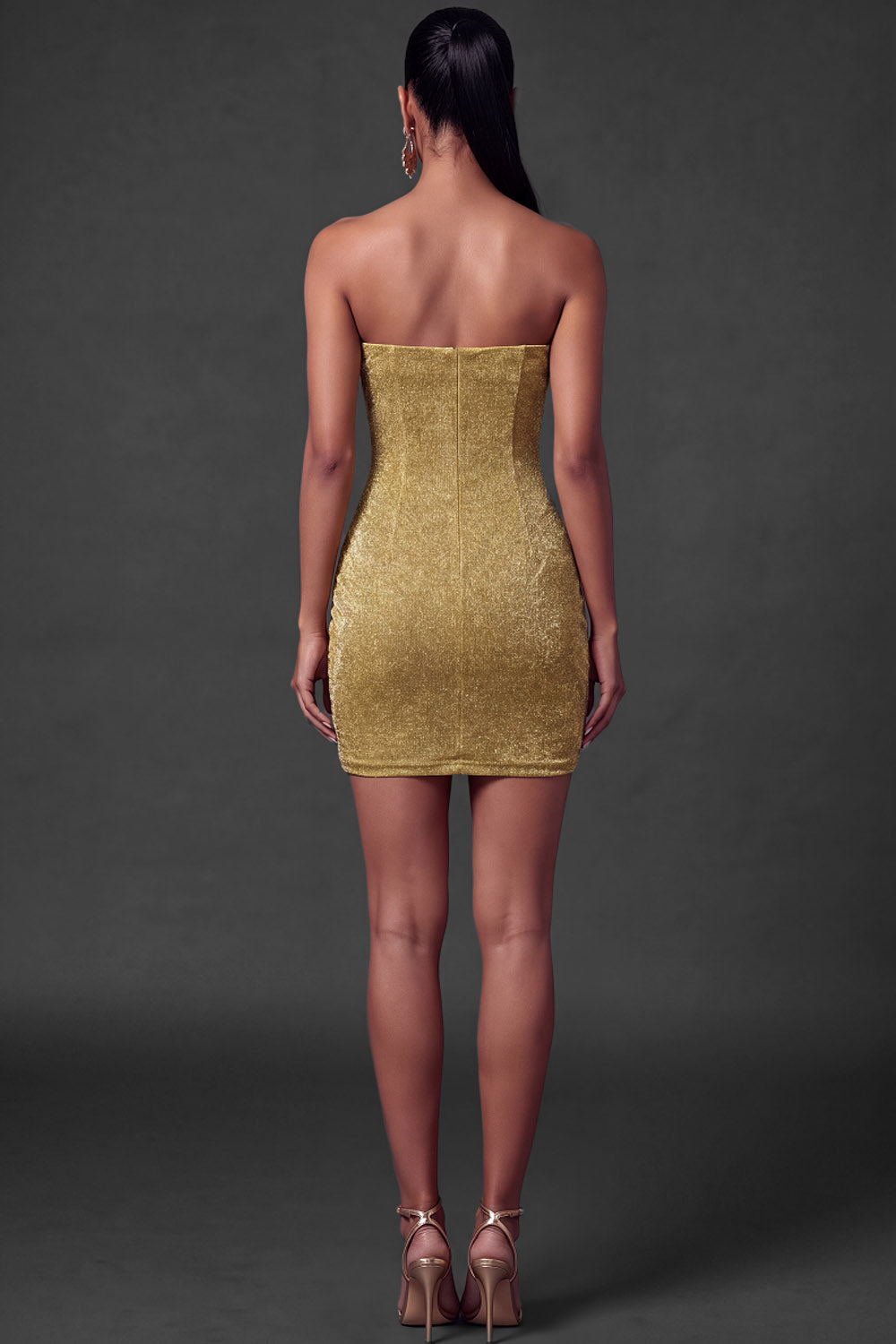 Golden Strapless Ruched Bodycon Short Homecoming Dress