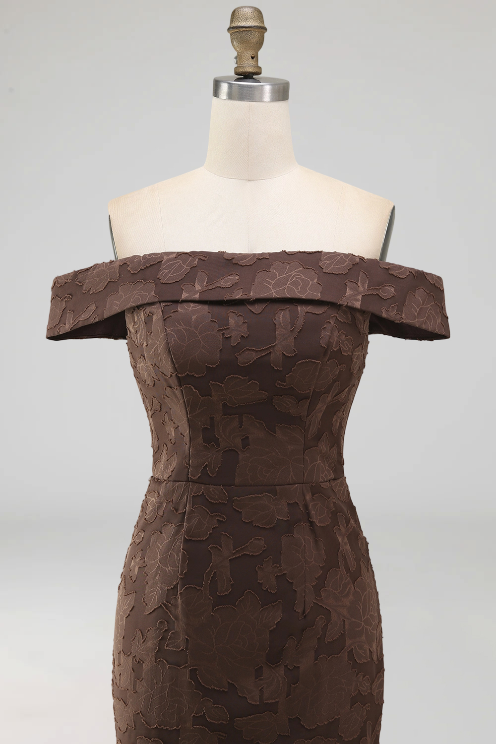 Mermaid Floral Off the Shoulder Brown Long Formal Dress