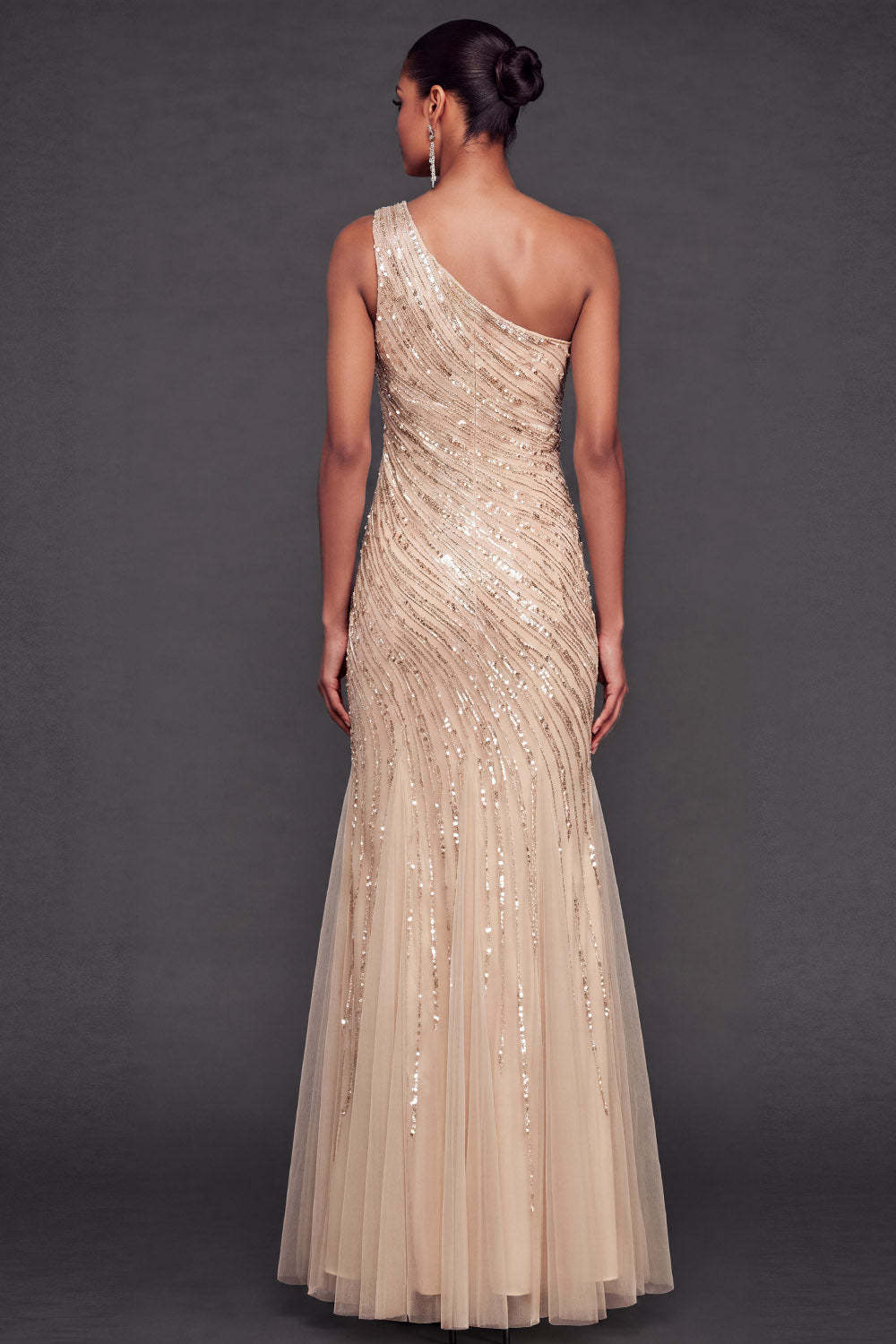 Sparkly Sequined Dusty Blue Mermaid One Shoulder Long Formal Dress