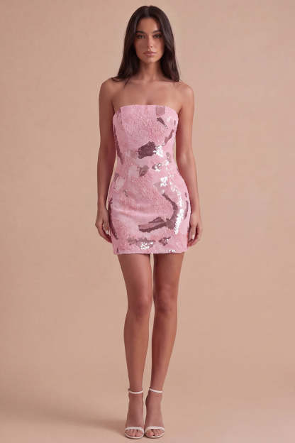 Pink Sparkly Sequins Bodycon Beaded Short Homecoming Dress