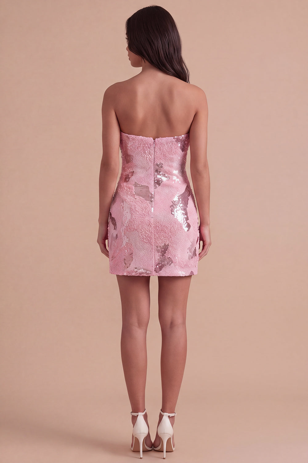 Pink Sparkly Sequins Bodycon Beaded Short Homecoming Dress