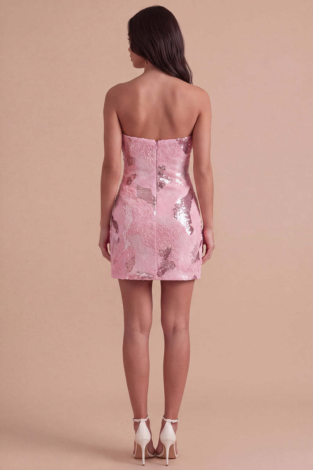 Pink Sparkly Sequins Bodycon Beaded Short Homecoming Dress
