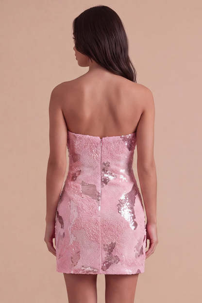 Pink Sparkly Sequins Bodycon Beaded Short Homecoming Dress