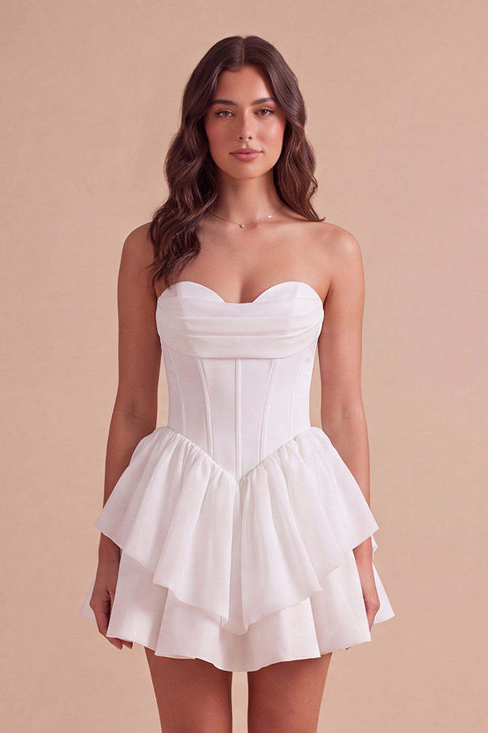 white corset graduation dress Strapless Ruffled Tiered Short Bridal Shower extra10