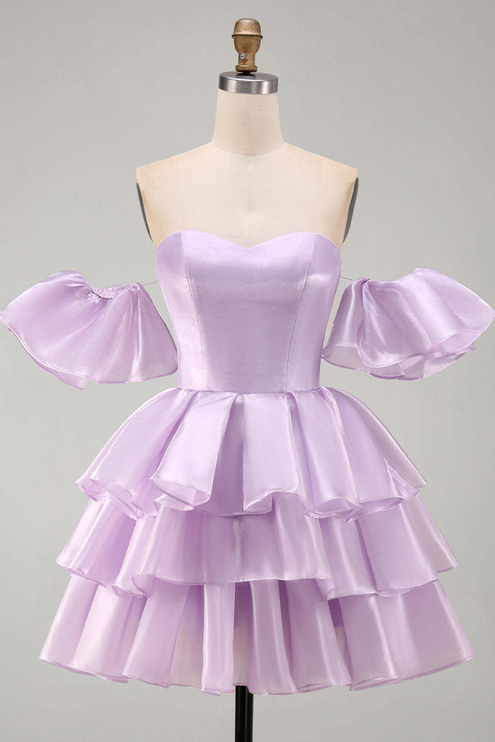 Lilac Off the Shoulder A-Line Ruffled Lace Up Short Homecoming Dress
