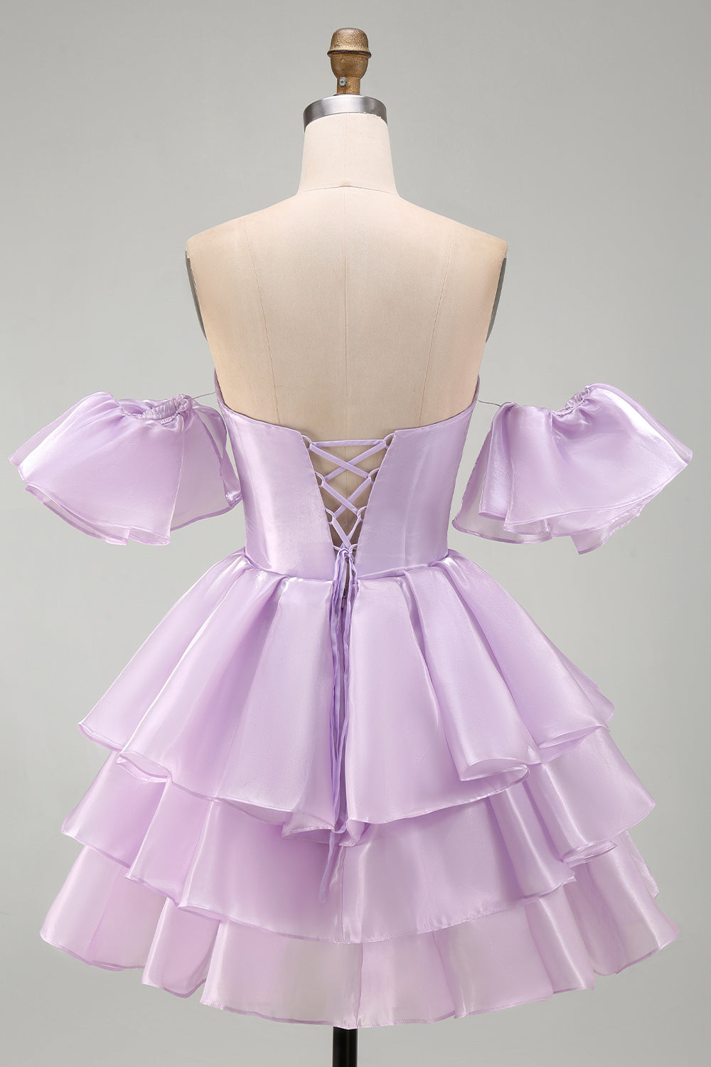 Lilac Off the Shoulder A-Line Ruffled Lace Up Short Homecoming Dress