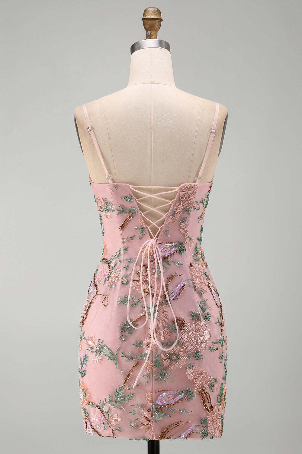 Pink Sparkly Floral Beaded Sequins Bodycon Short Homecoming Dress