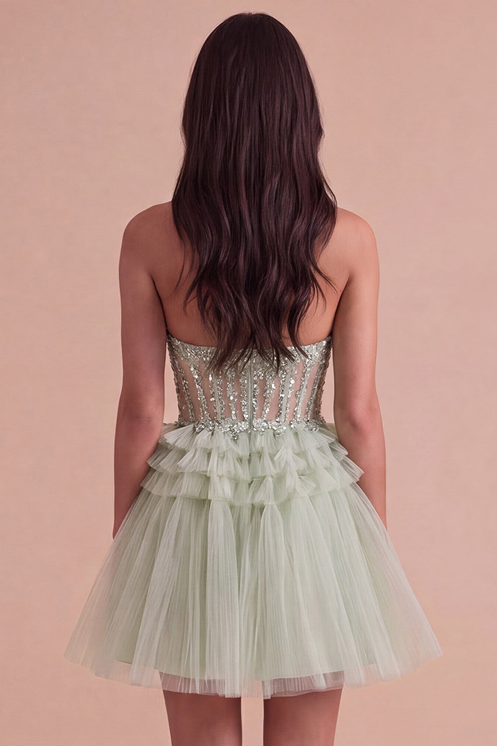 Sparkly Floral Sequins Dusty Sage Corset Tulle Short Homecoming Dress