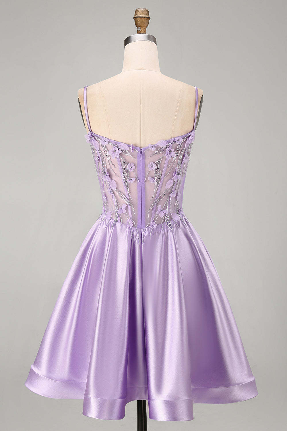 Lilac Sparkly Beaded Floral Corset Spaghetti Straps Short Homecoming Dress