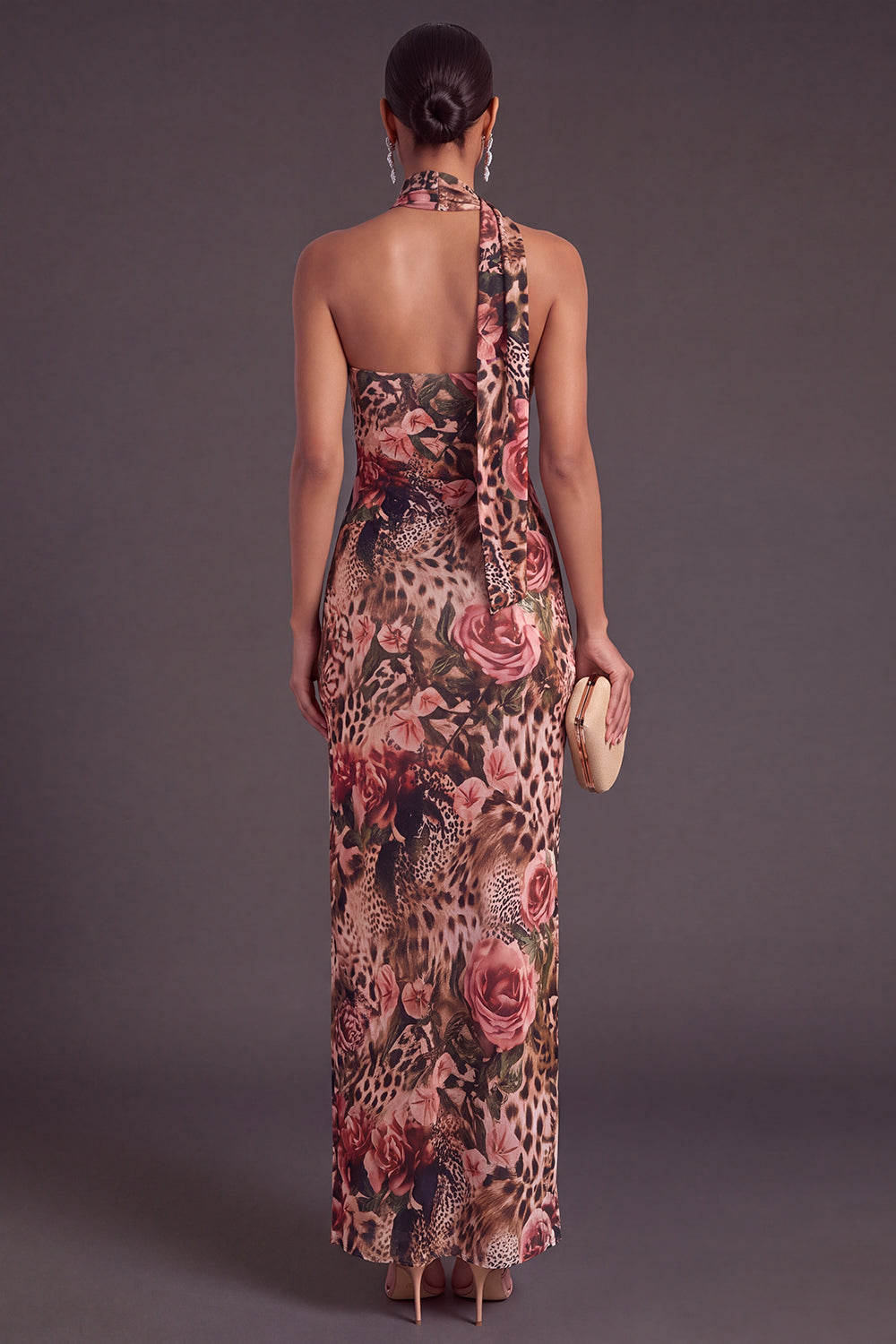 Brown Cheetah Print Mermiad One Shoulder Long Wedding Guest Dress