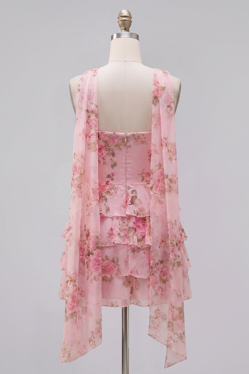 Yellow Ruffled Neck Scarf Floral Short Homecoming Dress