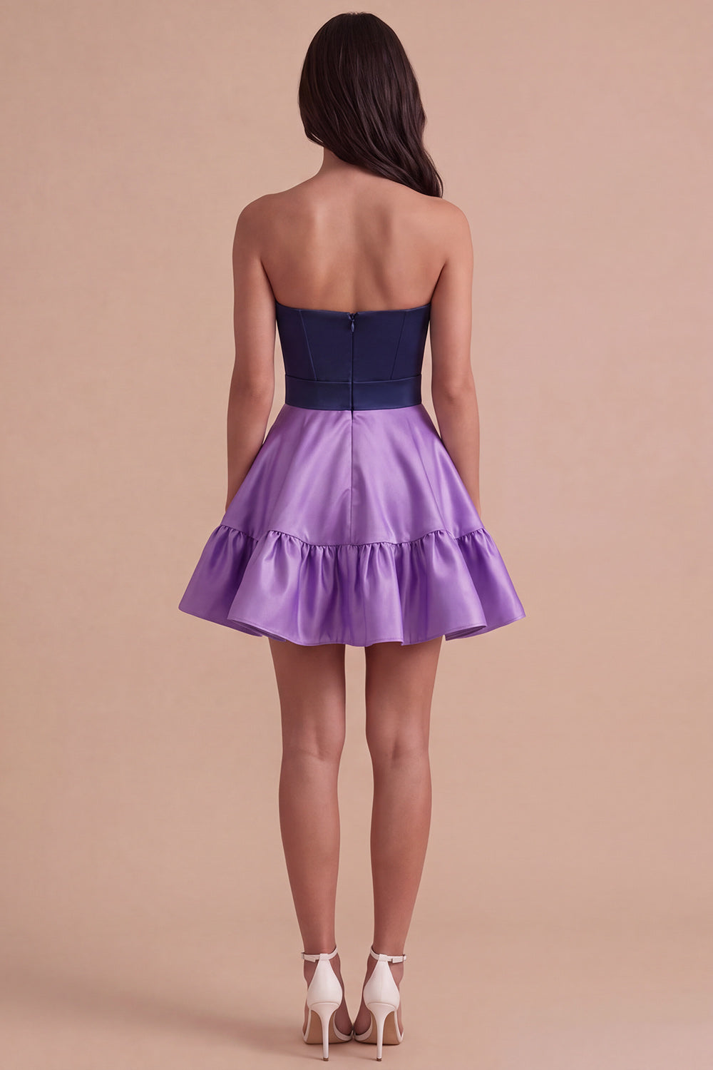 Navy Purple Satin Sweetheart Short Homecoming Dress with Bow