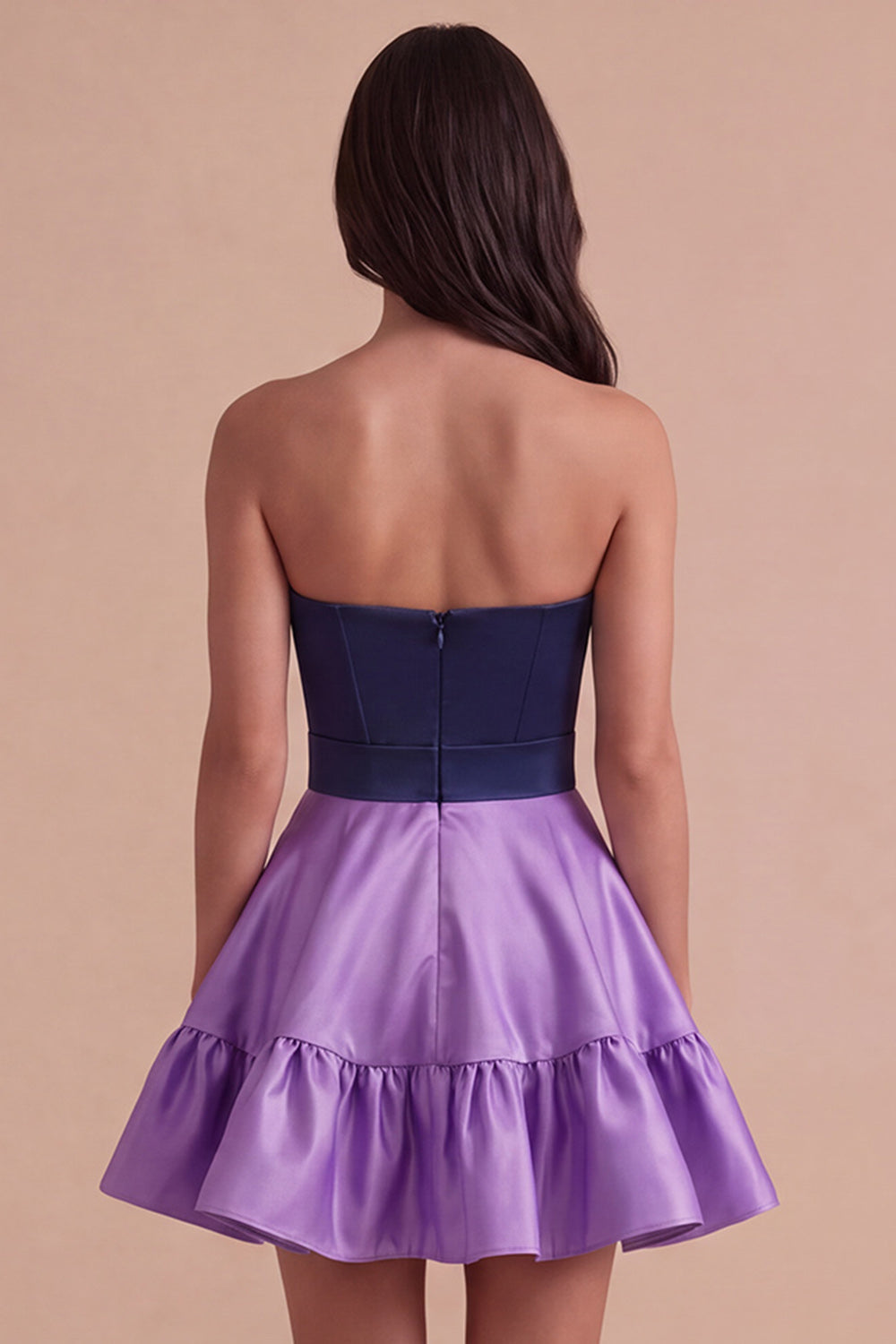 Navy Purple Satin Sweetheart Short Homecoming Dress with Bow