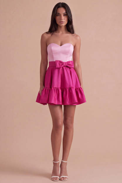Navy Purple Satin Sweetheart Short Homecoming Dress with Bow