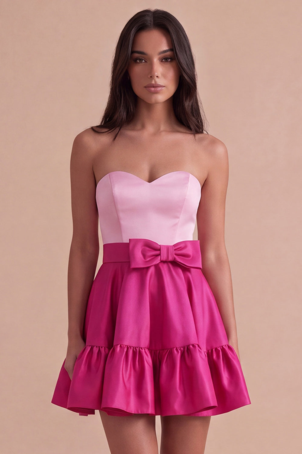 Navy Purple Satin Sweetheart Short Homecoming Dress with Bow