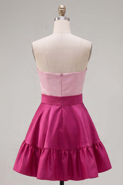 Navy Purple Satin Sweetheart Short Homecoming Dress with Bow