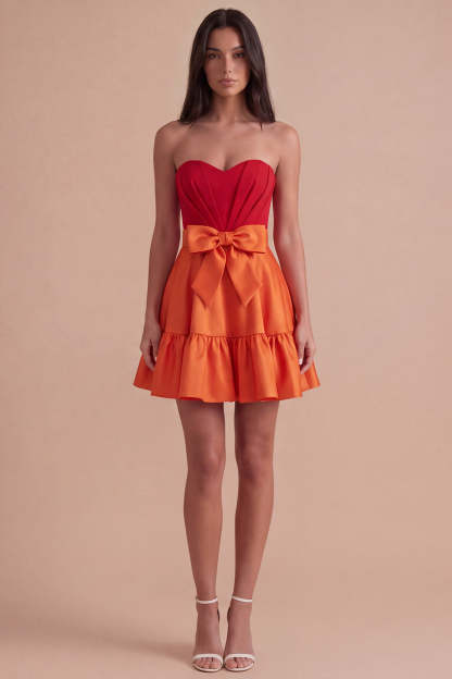 Navy Purple Satin Sweetheart Short Homecoming Dress with Bow