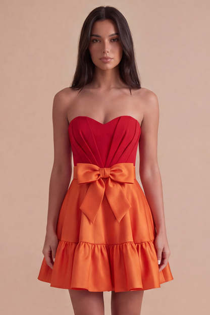 Navy Purple Satin Sweetheart Short Homecoming Dress with Bow