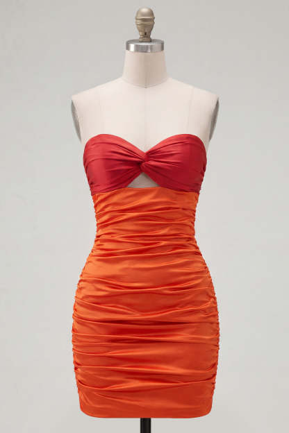 Red Orange Ruched Sweetheart Bodycon Short Homecoming Dress