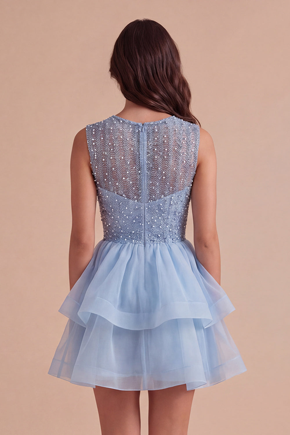 Black A Line Round Neck Ruffled Short Homecoming Dress