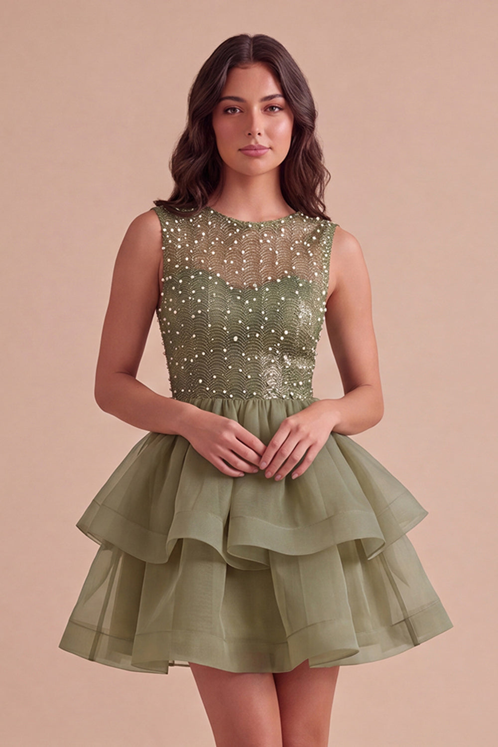 Black A Line Round Neck Ruffled Short Homecoming Dress