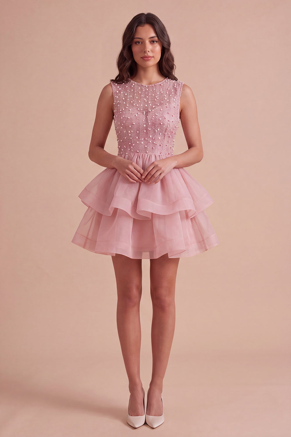 Black A Line Round Neck Ruffled Short Homecoming Dress