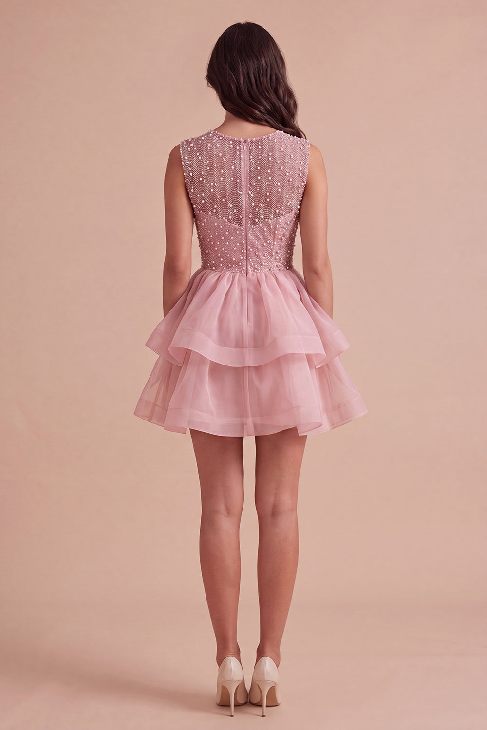 Black A Line Round Neck Ruffled Short Homecoming Dress