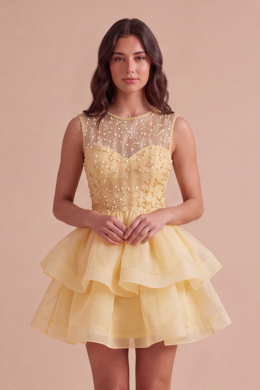 Black A Line Round Neck Ruffled Short Homecoming Dress