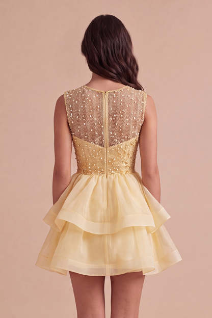 Black A Line Round Neck Ruffled Short Homecoming Dress