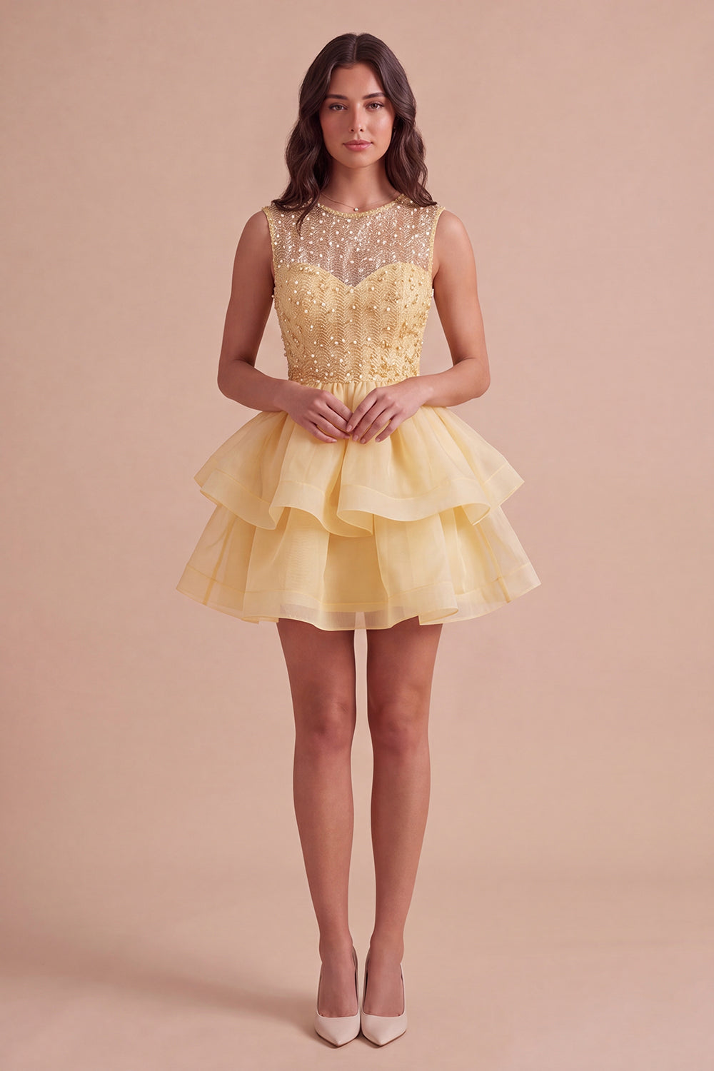 Black A Line Round Neck Ruffled Short Homecoming Dress