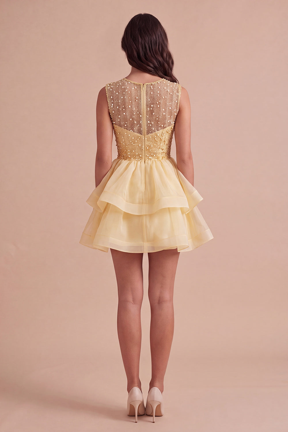 Black A Line Round Neck Ruffled Short Homecoming Dress