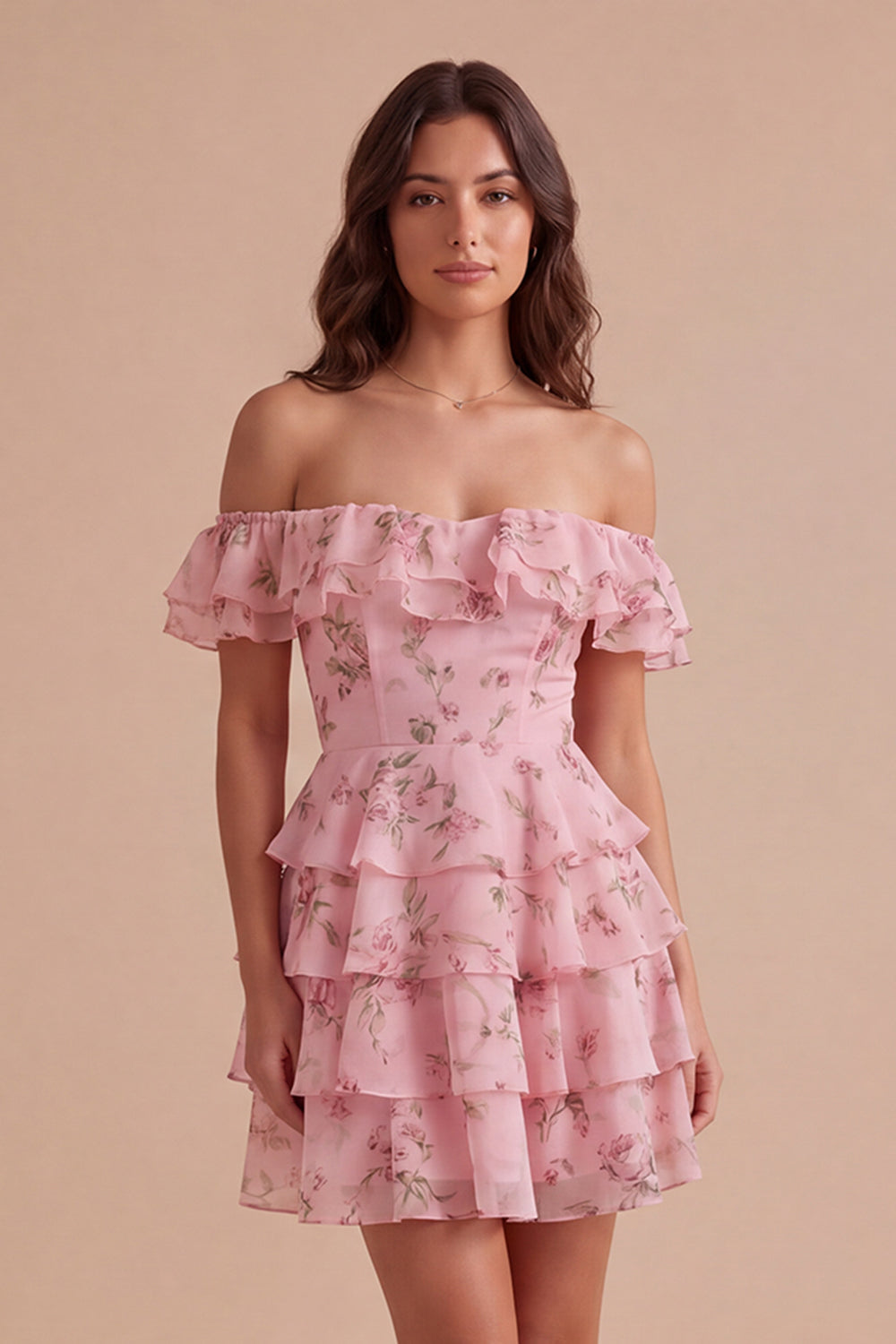 Floral Blue Ruffled Off the Shoulder Short Homecoming Dress